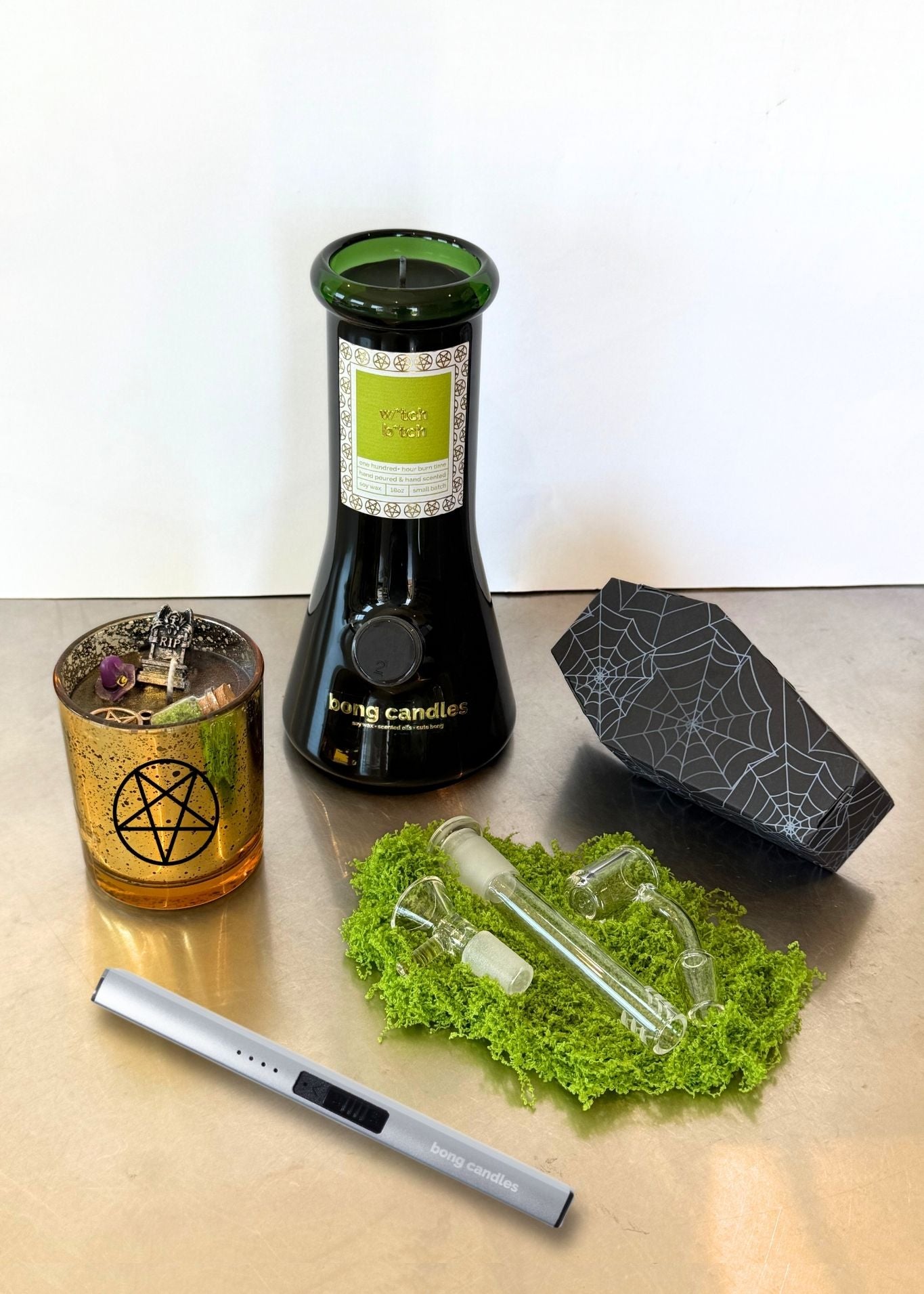 witch bitch bong candle, black bong, downstem + bowl set, halloween candles, witch candle