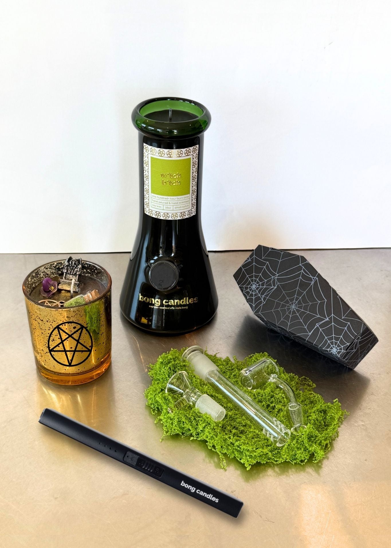 witch bitch bong candle, black bong, downstem + bowl set, halloween candles, witch candle, pentagram candle