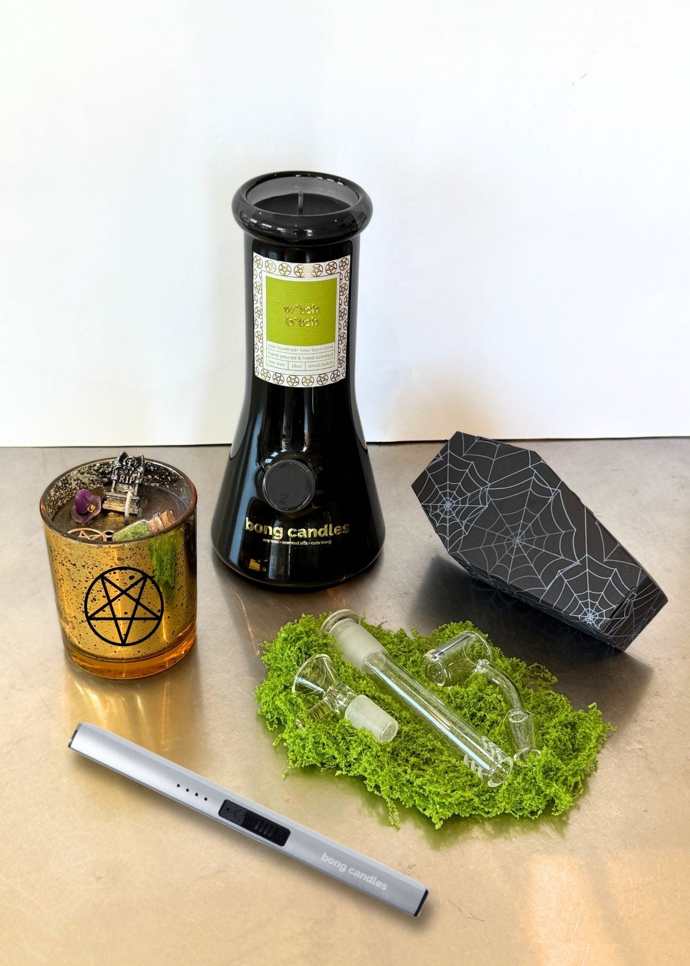 witch bitch bong candle, black bong, downstem + bowl set, halloween candles, witch candle