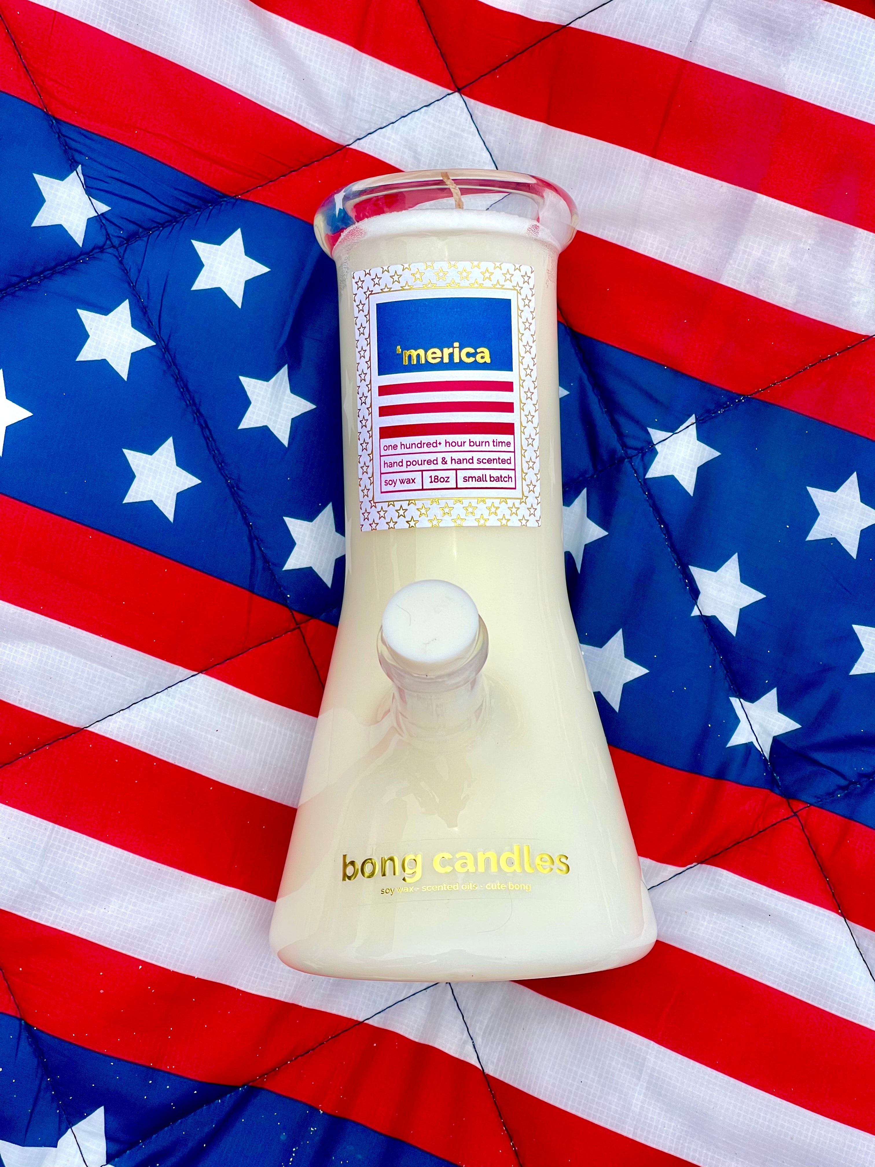 'merica candle, schwag candle, america themed candle, candle bong, novelty gifts, red white and blue, patriotic candle