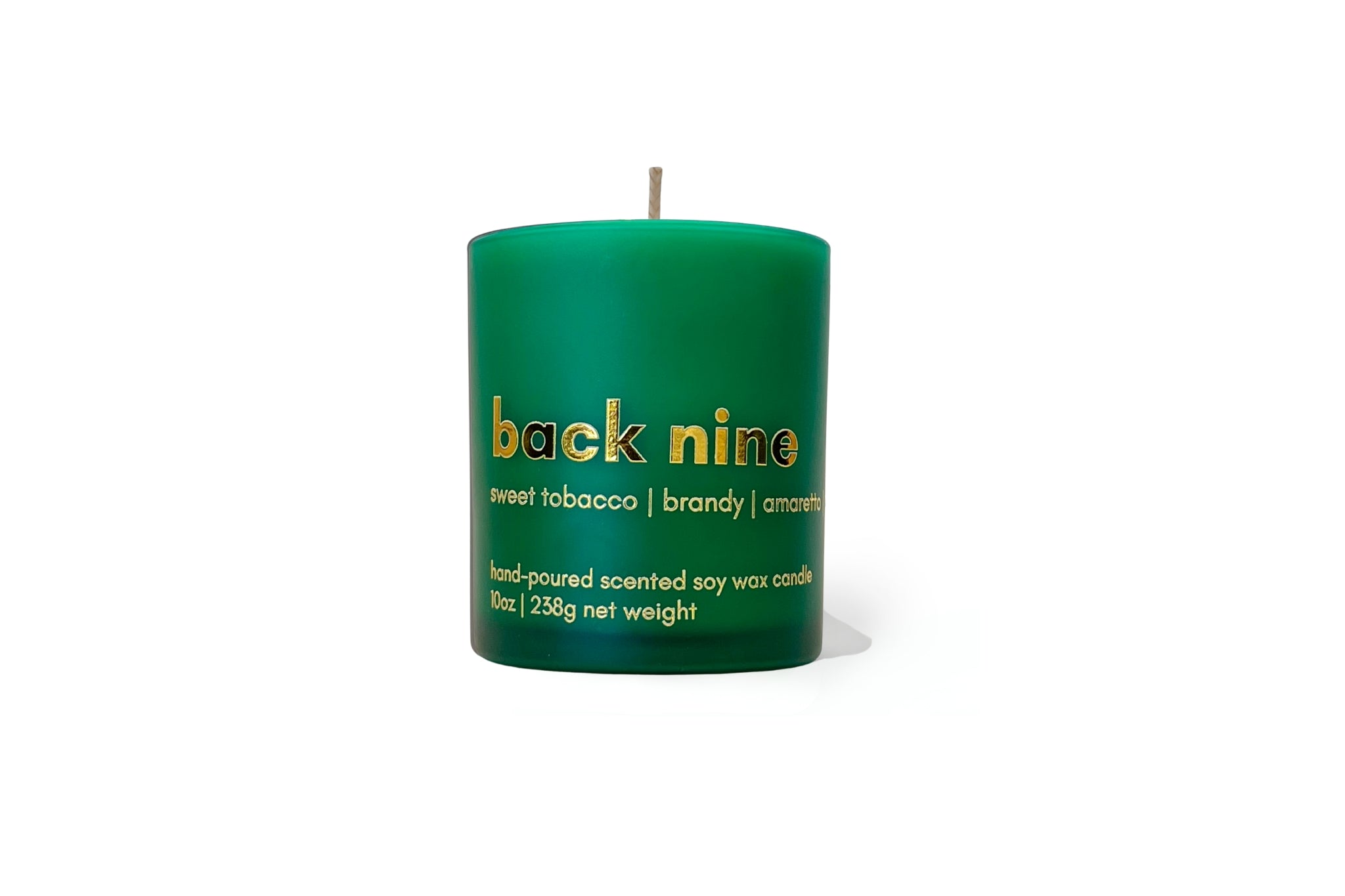 back nine 10oz candle, sweet tobacco, brandy, amaretto scented candle, golf lovers, gifts
