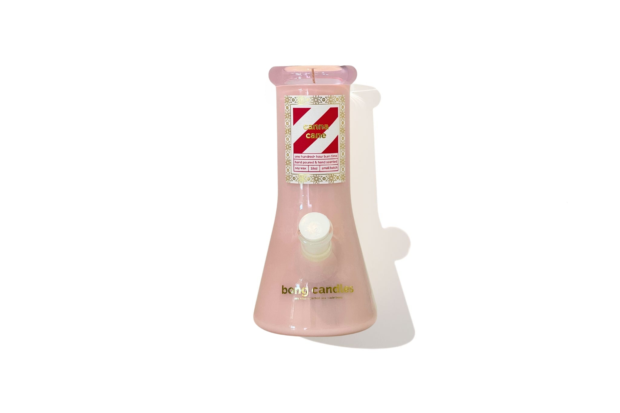 candy cane scented candle, canna cane, holiday candle, christmas candle, bong candle, pink bong, pink glass bong