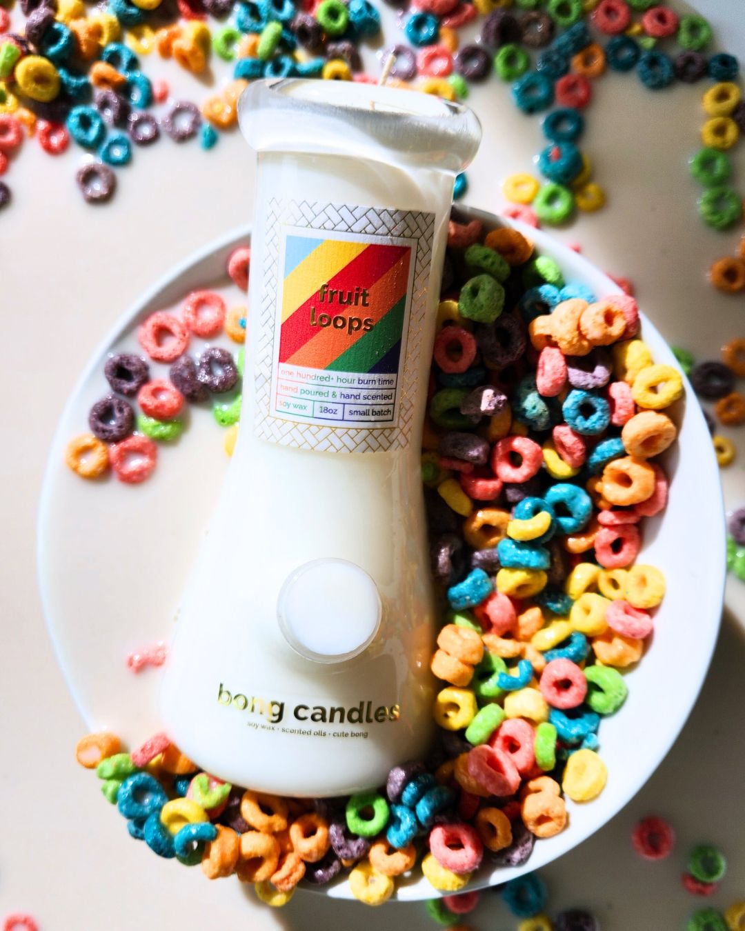 fruit loops candle, cereal scented candle, toucan sam, fruit loops, unique gift idea, trendy candle gift, gay pride, lgbtq candle
