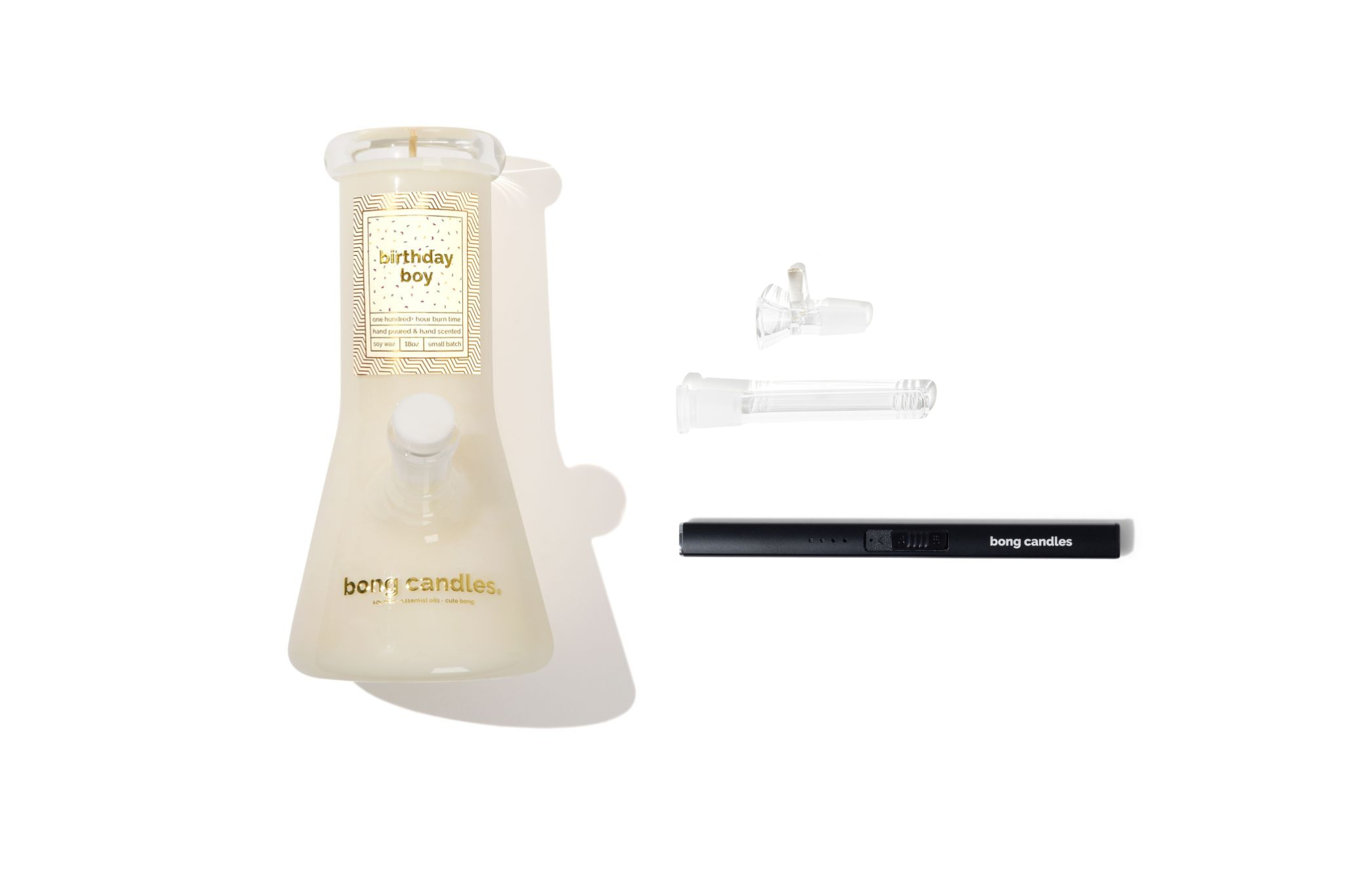 birthday boy bong candle gift set, includes electric lighter and downstem + bowl set, birthday gift ideas, candle gifts