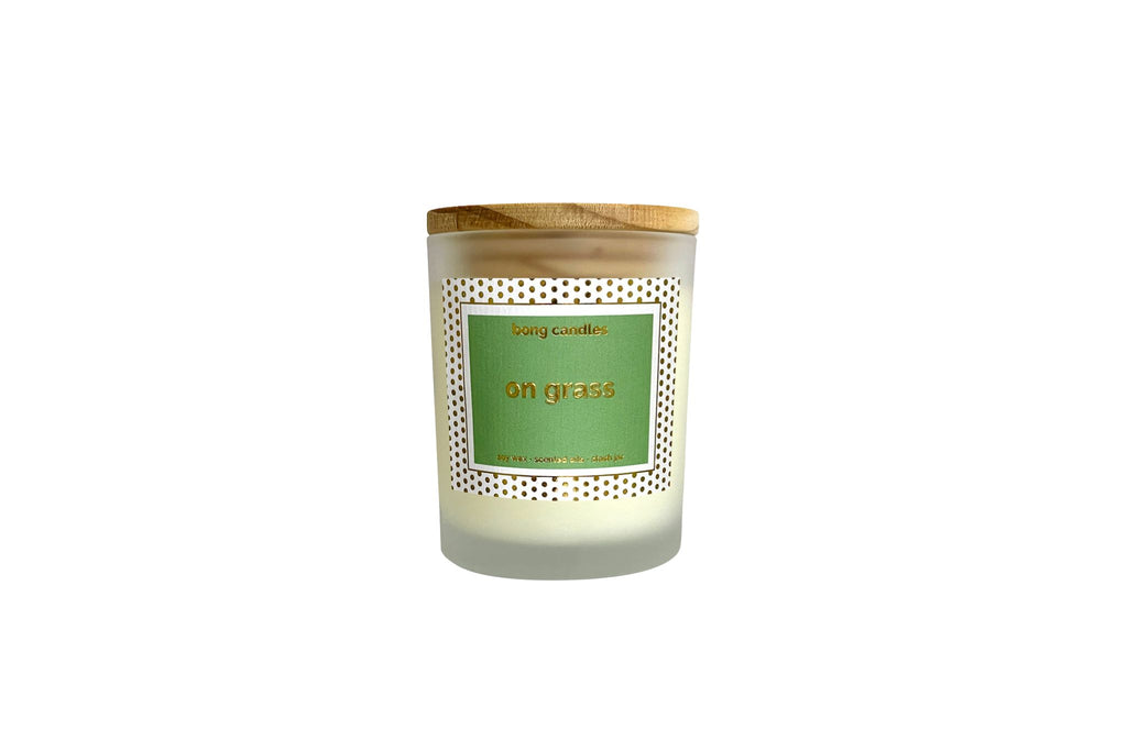 on grass stash jar candle, upcycle candle, grass scented, stash jar, airtight lid