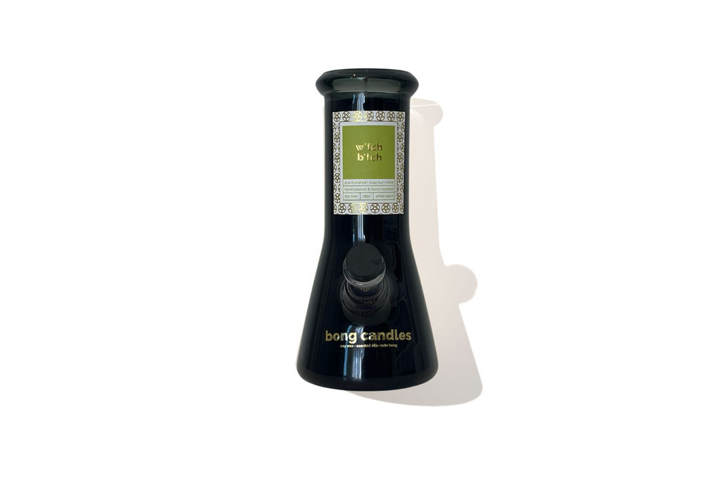 w*tch b*tch candle, black glass bong, halloween candle, witch candle