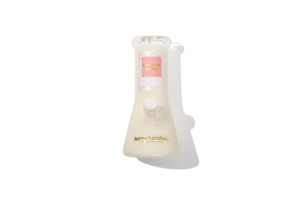 tangerine dream bong candle, tangerine, mint, vanilla, glass bong candle